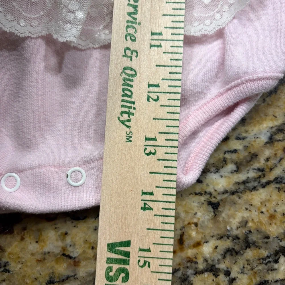 Vintage Buster Brown Pink Cat Balloon Lace Ruffle Baby Bodysuit 6-9 Months